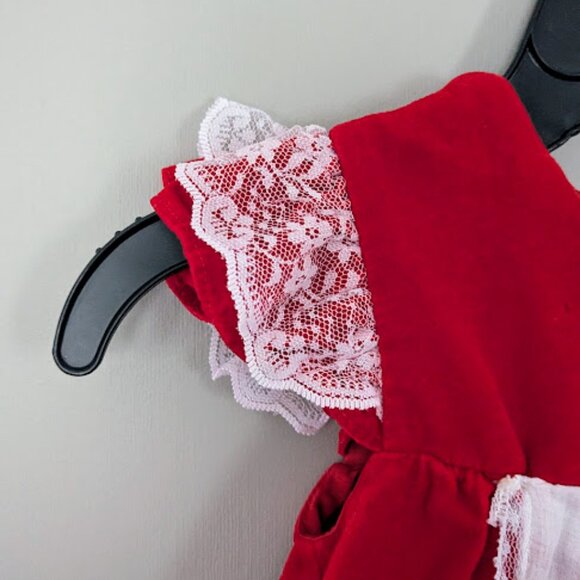 Vintage Toddler Baby Girls Red Velvet Dress Lace Trim Size 2T - Picture 5 of 6
